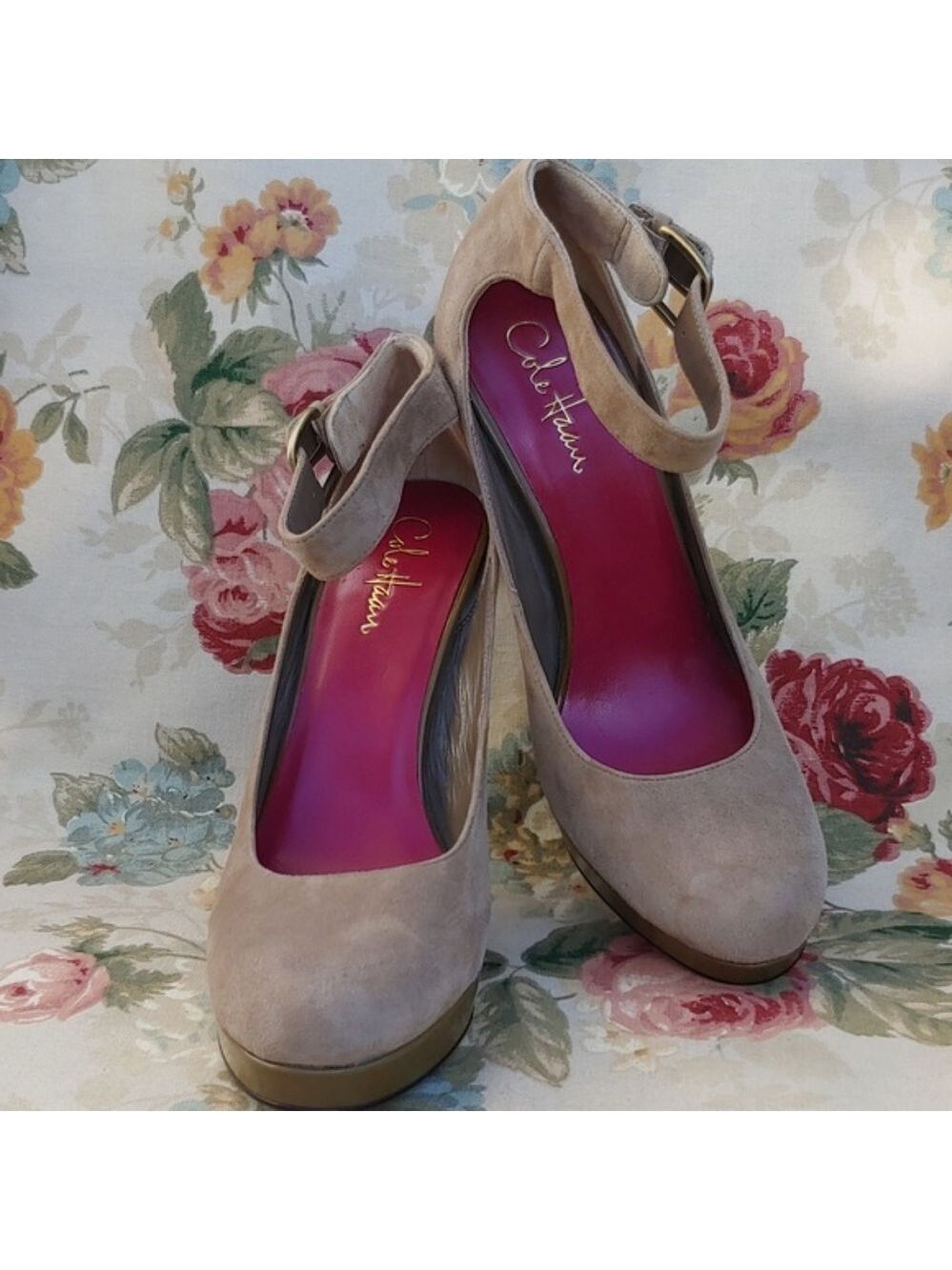Cole Haan Marisa Nike Air Women's Pumps with Buckle Ankle Strap in Tan Suede 9.5